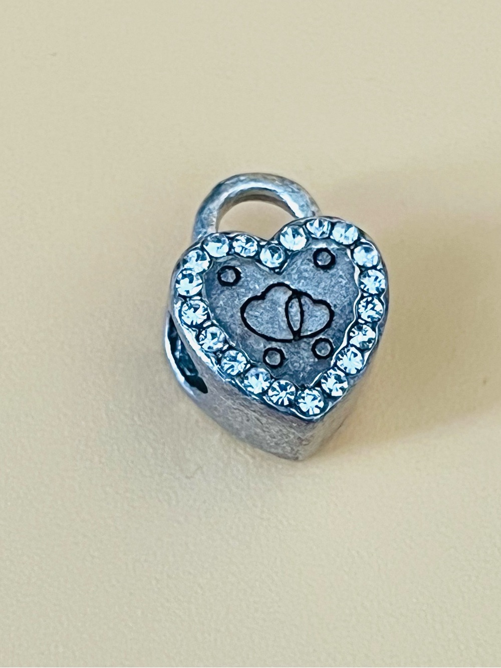 Silver plated paved crystal Heart/Angel bracelet charm